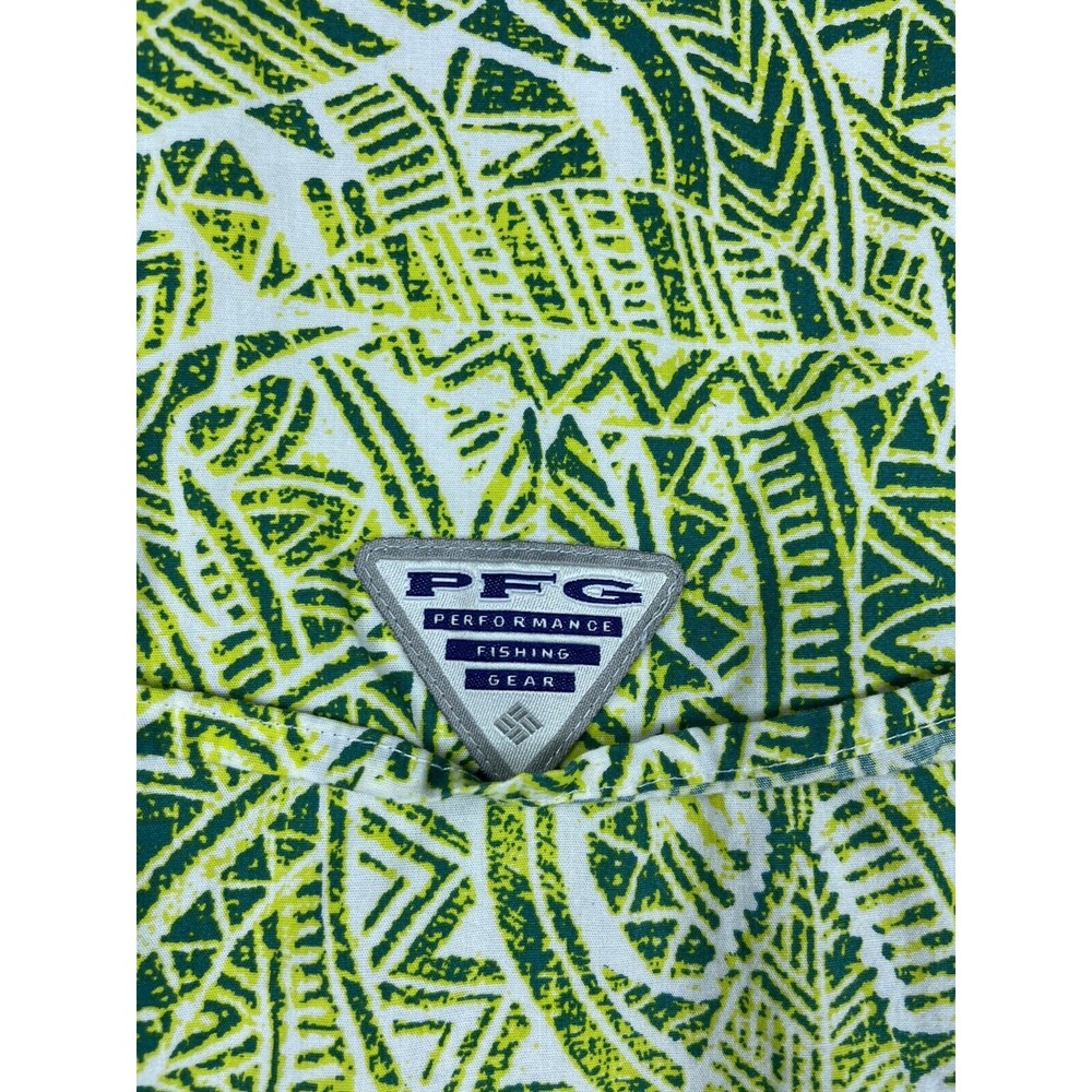 columbia mens size medium pfg Green fish feather leaf‎ design shirt Short Sleeve - Picture 5 of 5